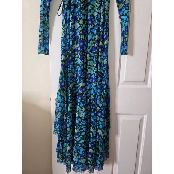 GANNI Mesh Wrap Dress Blue Floral Print Maxi 36, US S - Picture 13 of 13